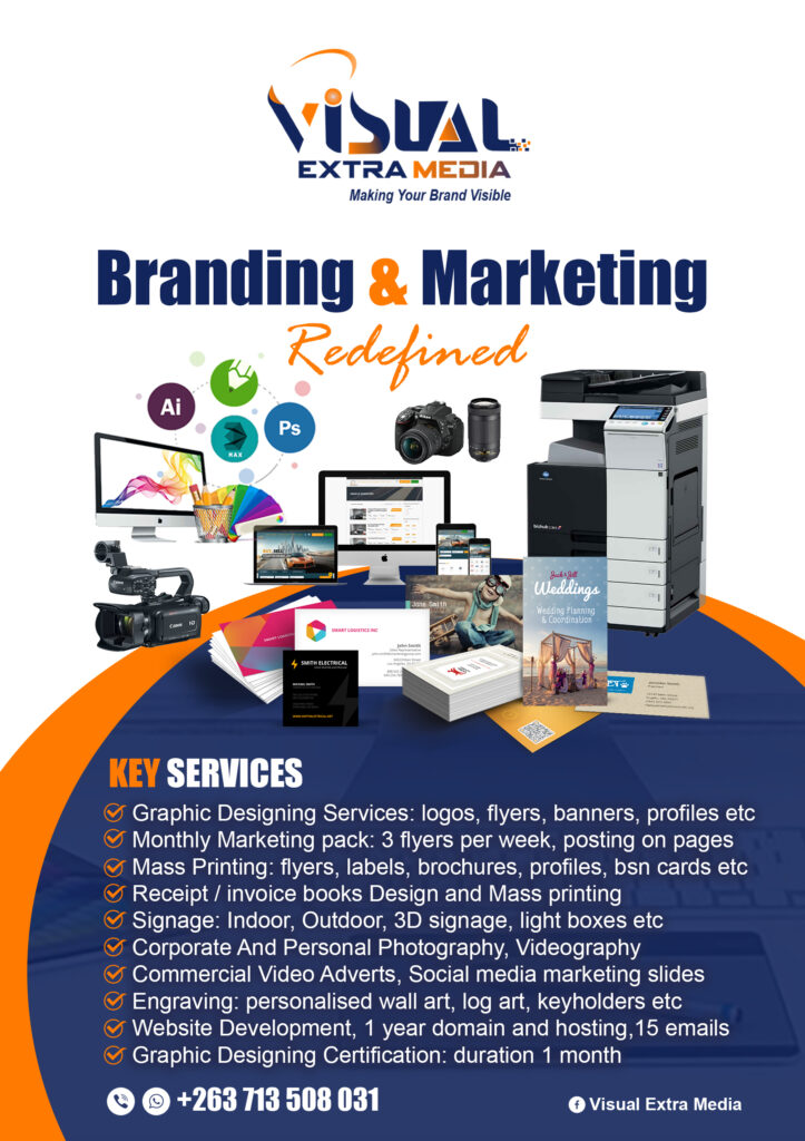 A picture showcasing professional creative services, including branding, graphic design, mass printing, engraving, web development, and social media marketing.
